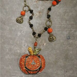 Halloween Pumpkin Necklace with Beaded Accents